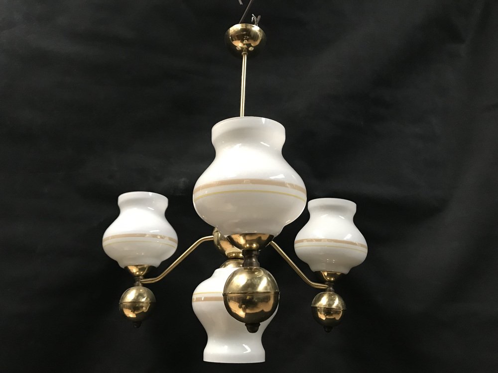 Gilt Chrome and Glass Chandelier, 1970s