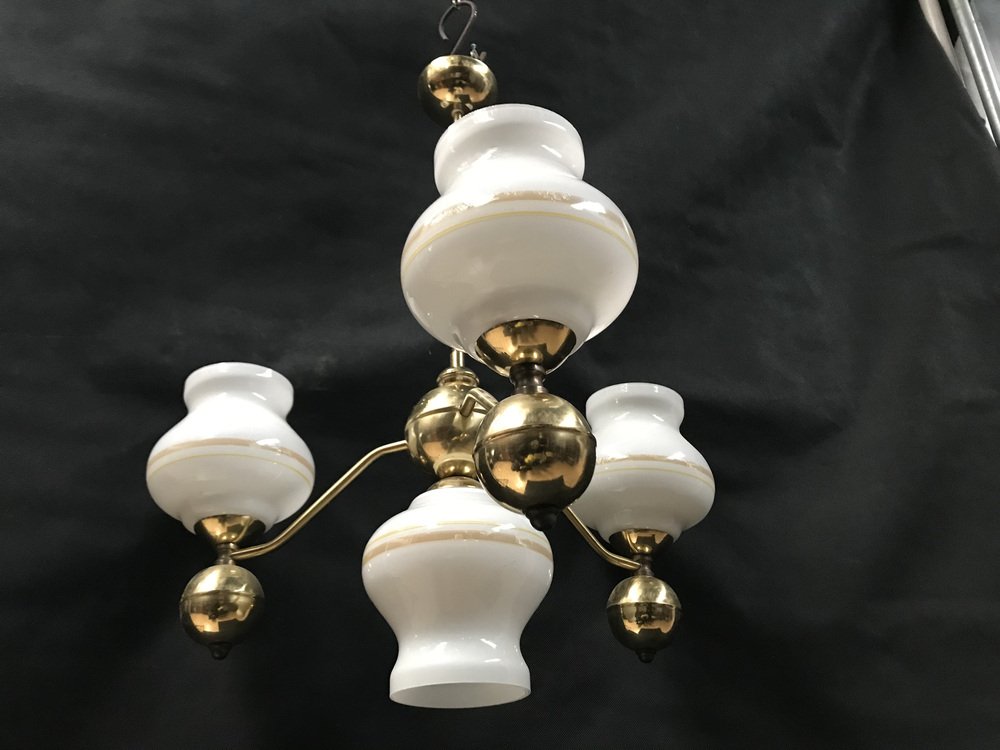 Gilt Chrome and Glass Chandelier, 1970s