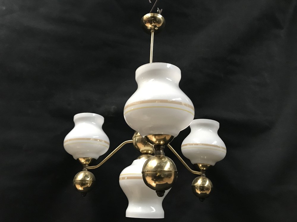 Gilt Chrome and Glass Chandelier, 1970s