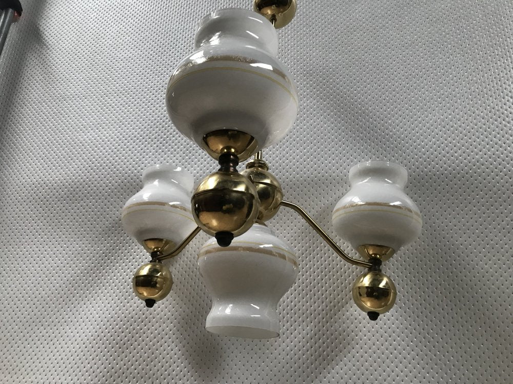 Gilt Chrome and Glass Chandelier, 1970s