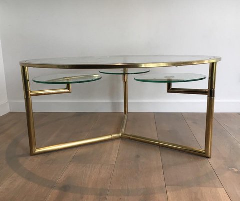 Gilt Coffee Table with Removable Glass Shelves, 1970s-BA-658581