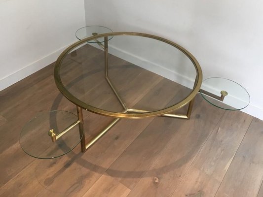 Gilt Coffee Table with Removable Glass Shelves, 1970s-BA-658581