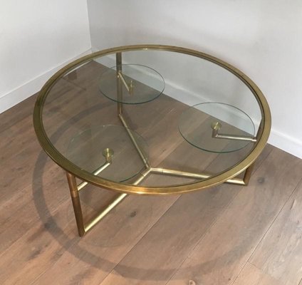 Gilt Coffee Table with Removable Glass Shelves, 1970s-BA-658581