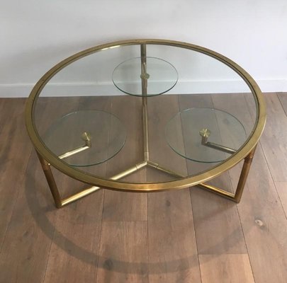 Gilt Coffee Table with Removable Glass Shelves, 1970s-BA-658581