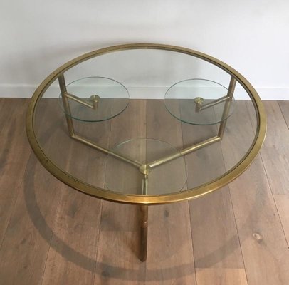 Gilt Coffee Table with Removable Glass Shelves, 1970s-BA-658581