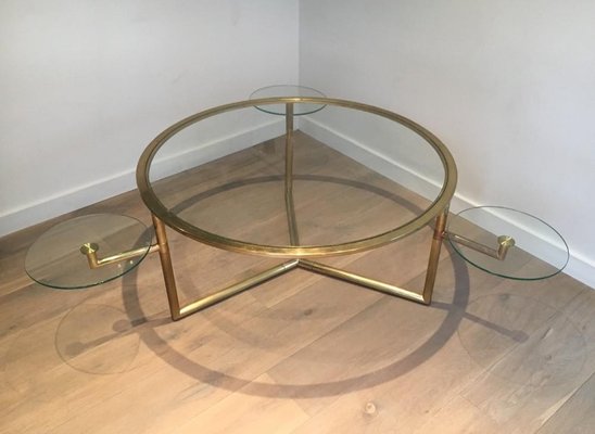 Gilt Coffee Table with Removable Glass Shelves, 1970s-BA-658581