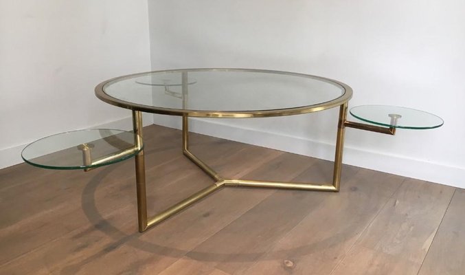 Gilt Coffee Table with Removable Glass Shelves, 1970s-BA-658581