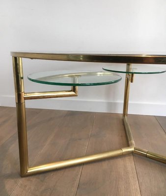 Gilt Coffee Table with Removable Glass Shelves, 1970s-BA-658581