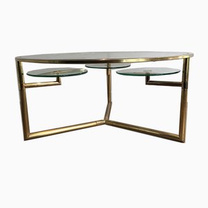 Gilt Coffee Table with Removable Glass Shelves, 1970s-BA-658581