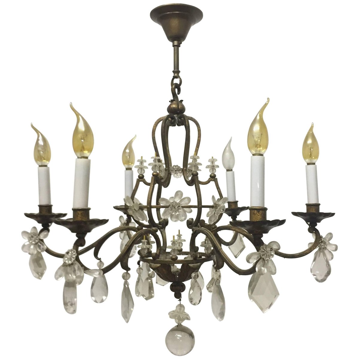 Gilt Iron and Crystal Chandelier from Maison Baguès, 1940s