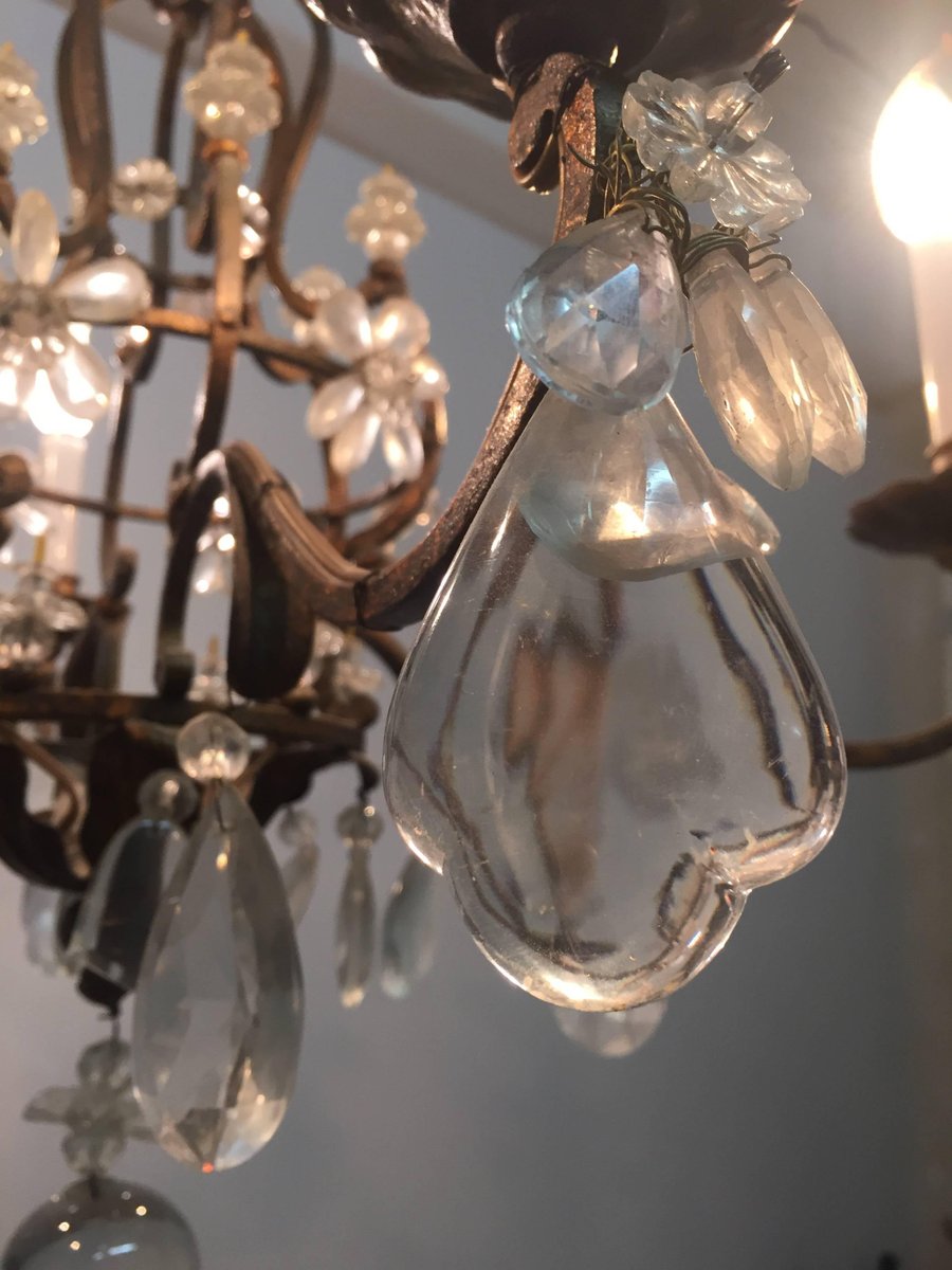 Gilt Iron and Crystal Chandelier from Maison Baguès, 1940s