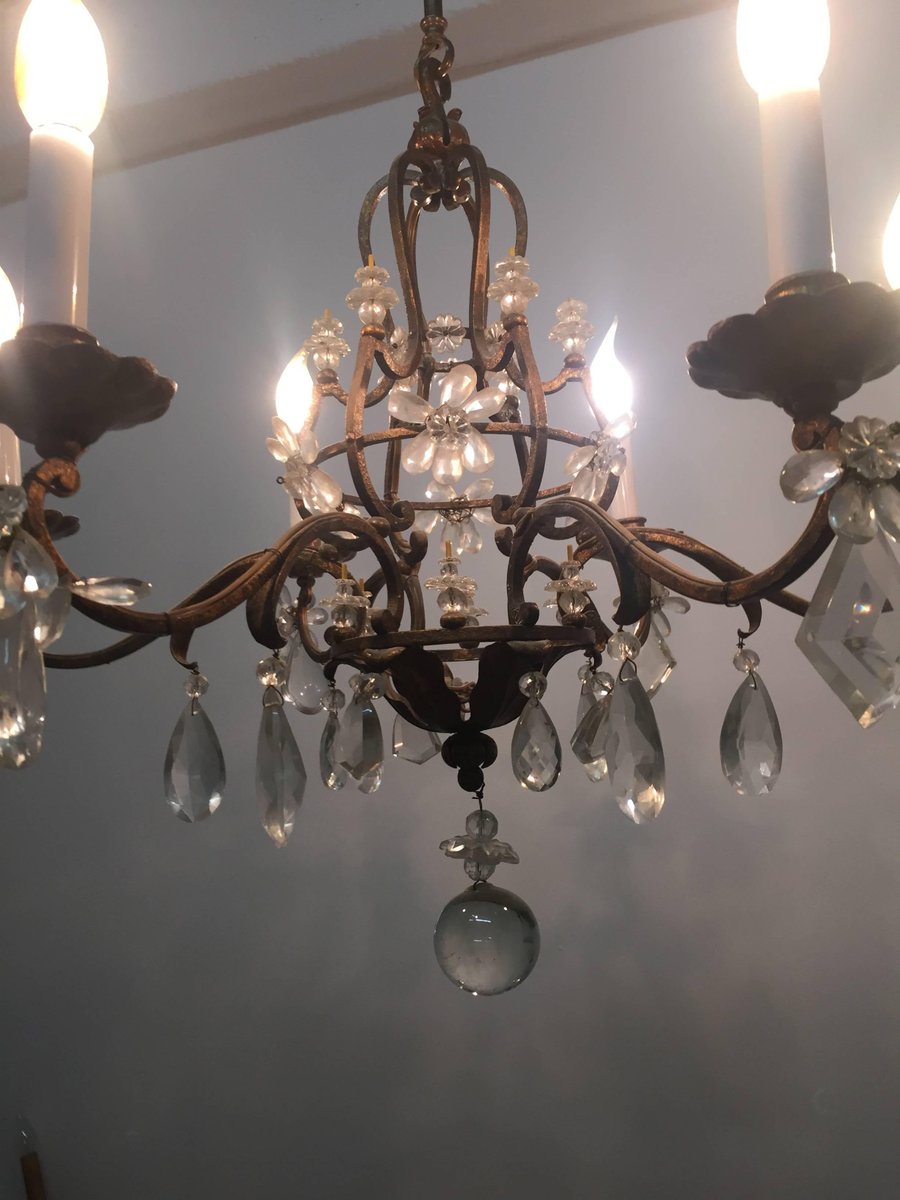 Gilt Iron and Crystal Chandelier from Maison Baguès, 1940s