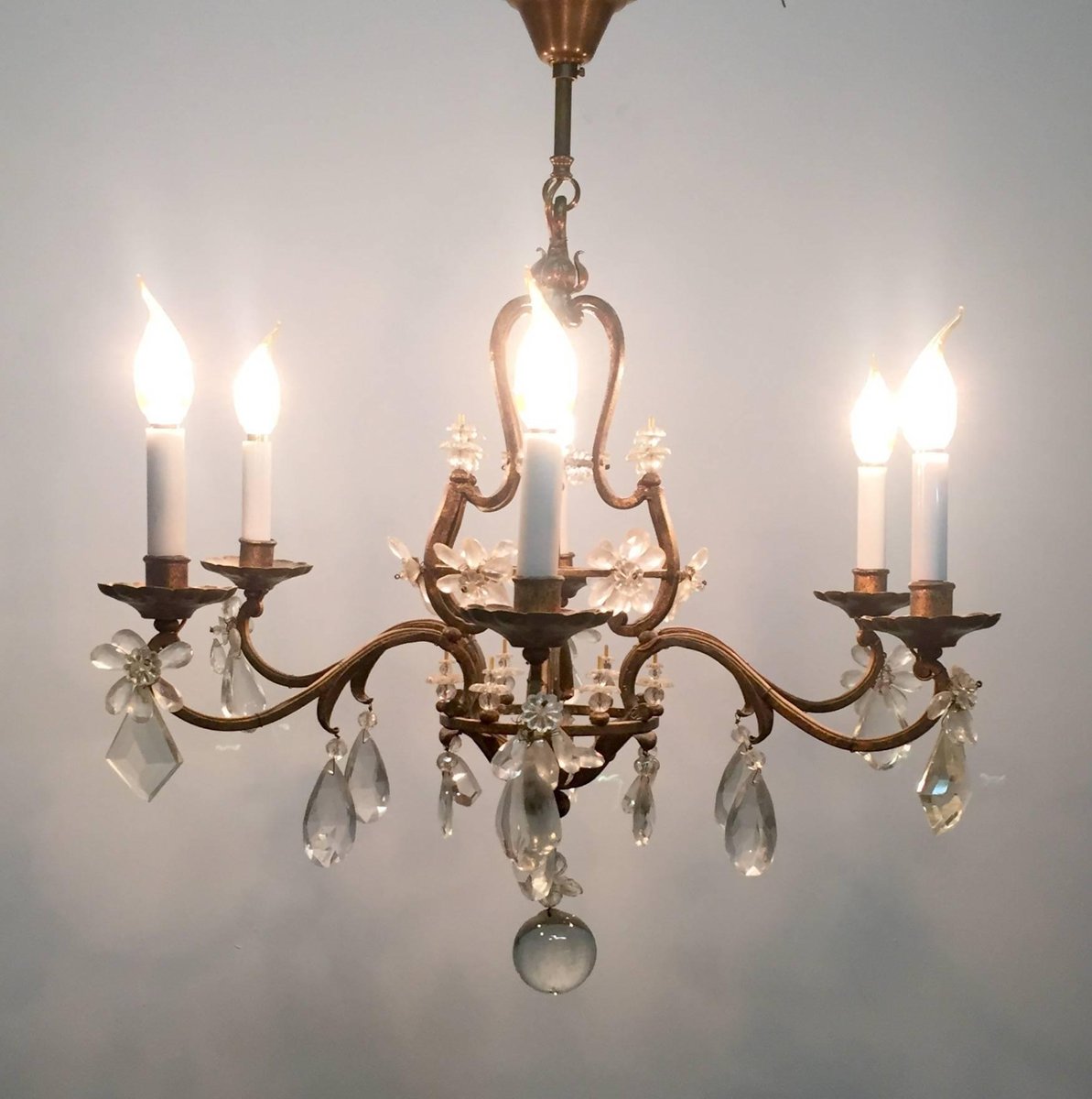 Gilt Iron and Crystal Chandelier from Maison Baguès, 1940s