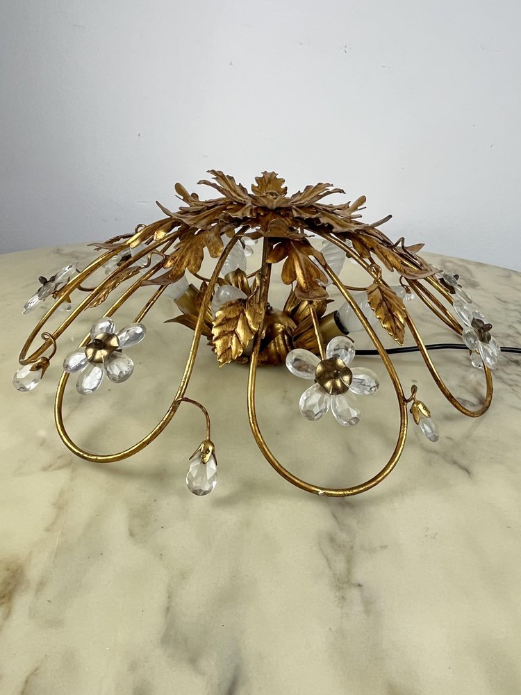 Gilt Iron & Glass Ceiling Light from Banci, Italy, 1980s