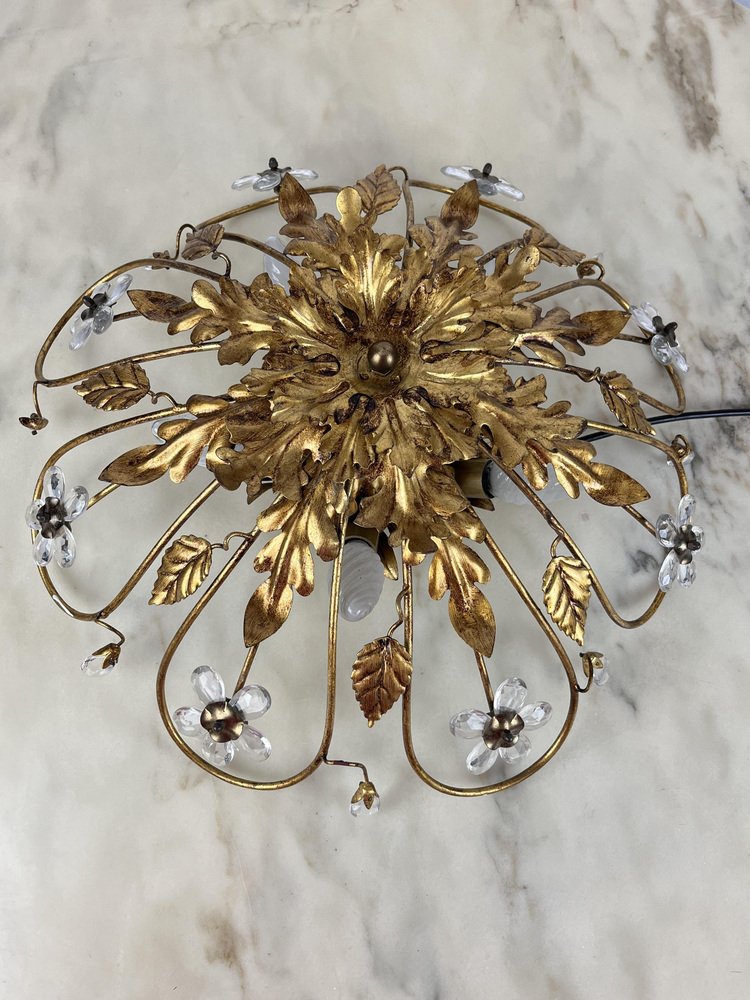 Gilt Iron & Glass Ceiling Light from Banci, Italy, 1980s