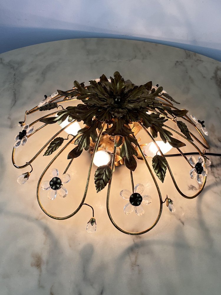 Gilt Iron & Glass Ceiling Light from Banci, Italy, 1980s