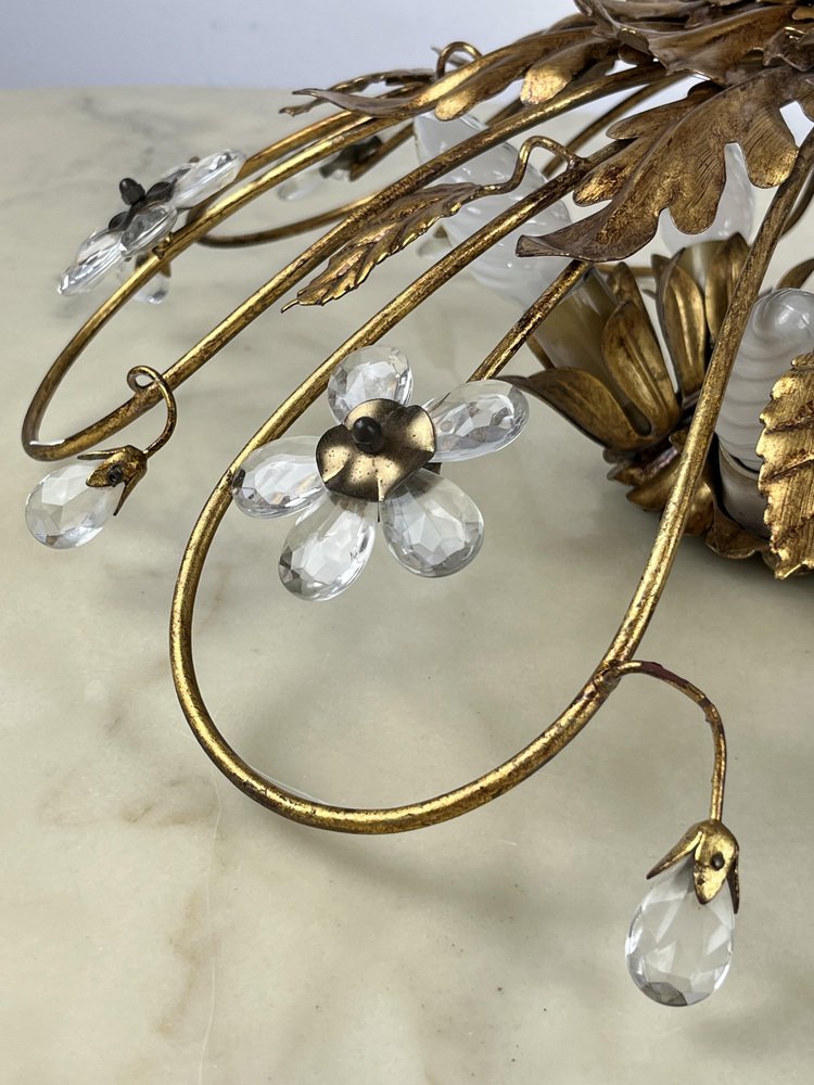 Gilt Iron & Glass Ceiling Light from Banci, Italy, 1980s