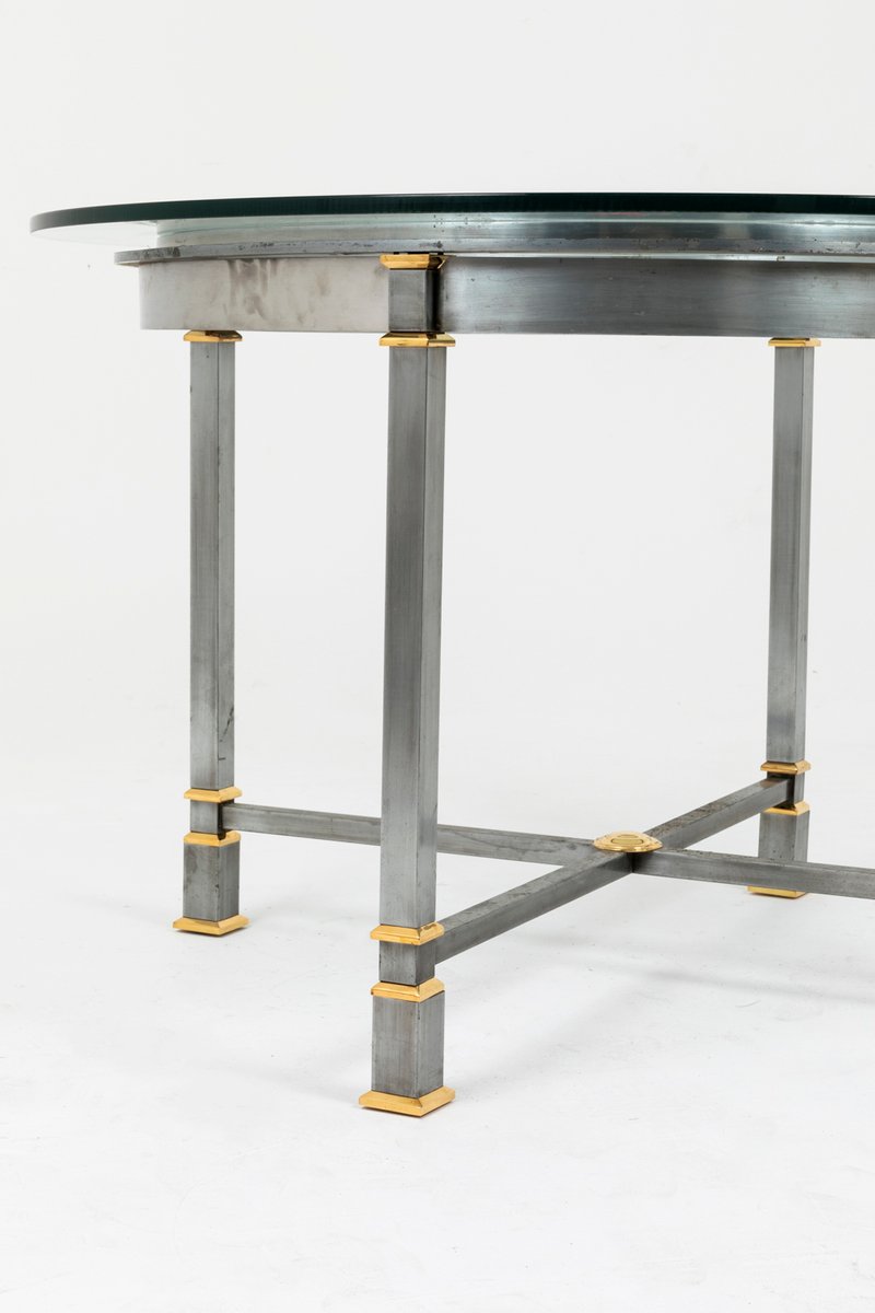 Gilt Metal and Glass Dining Table, 1970s-CEJ-551153