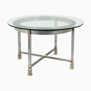 Gilt Metal and Glass Dining Table, 1970s-CEJ-551153