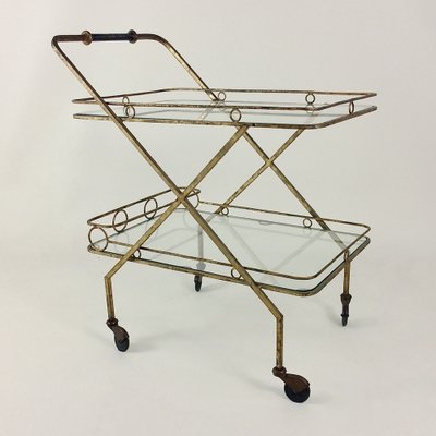 Gilt Metal Bar Cart, Italy, 1960s-EW-1047629