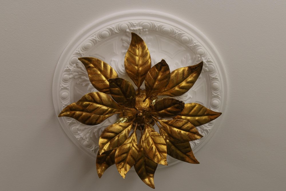 Gilt Metal Flower Shaped Four-Light Wall or Ceiling Lamp by Hans Kögl, 1970s