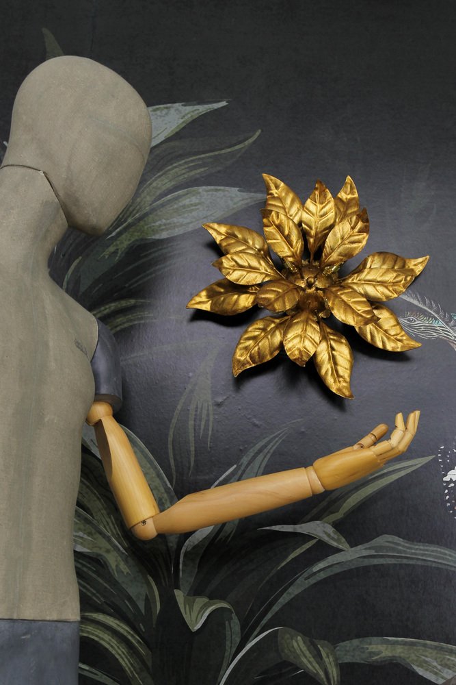 Gilt Metal Flower Shaped Four-Light Wall or Ceiling Lamp by Hans Kögl, 1970s