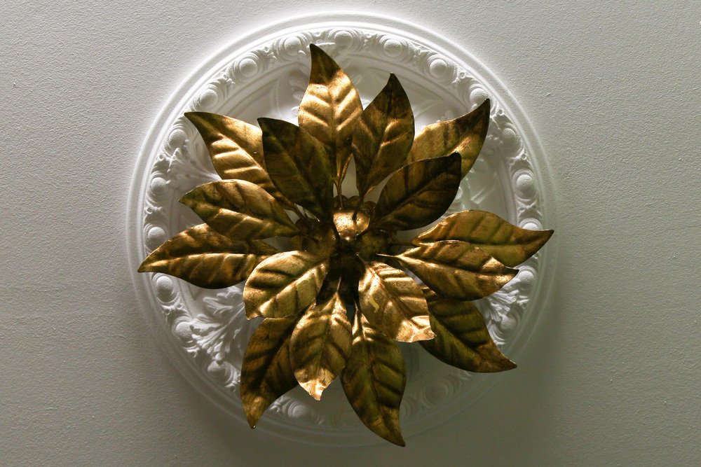 Gilt Metal Flower Shaped Four-Light Wall or Ceiling Lamp by Hans Kögl, 1970s