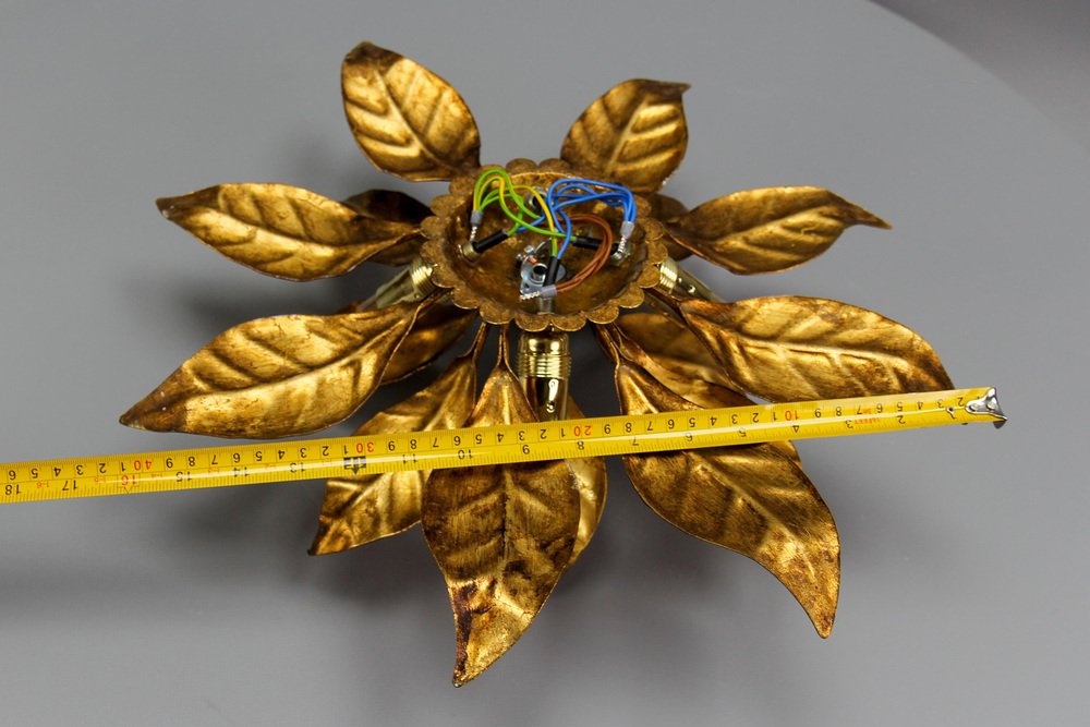 Gilt Metal Flower Shaped Four-Light Wall or Ceiling Lamp by Hans Kögl, 1970s