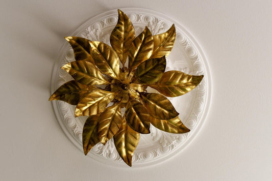 Gilt Metal Flower Shaped Four-Light Wall or Ceiling Lamp by Hans Kögl, 1970s