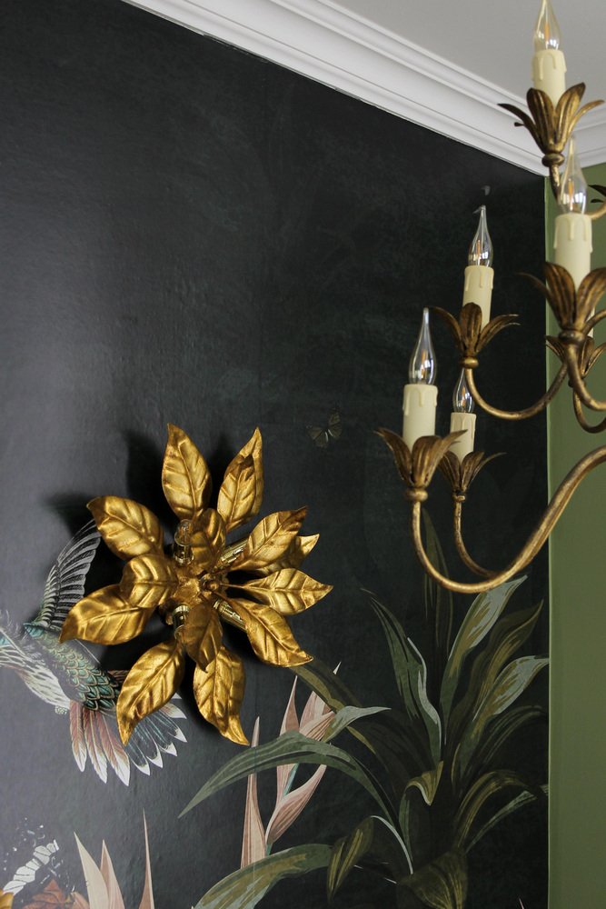 Gilt Metal Flower Shaped Four-Light Wall or Ceiling Lamp by Hans Kögl, 1970s