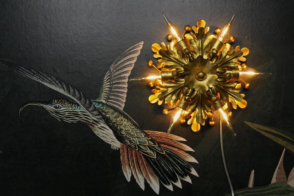 Gilt Metal Leaf Motif Six-Light Flush Mount by Hans Möller, 1970s