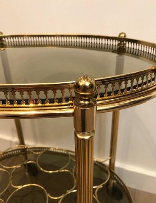 Gilt Metal Oval Drinks Trolley with Removable Tray and Bottle Holder, France, 1940s-BA-938849