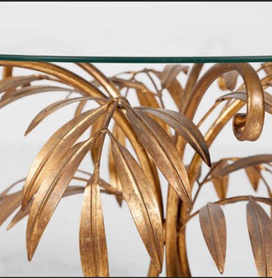 Gilt Metal Palm Tree Wall Sconces and Side Table by by Hans Kögl, 1960s, Set of 3