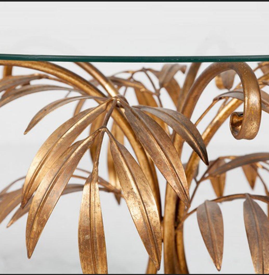 Gilt Metal Palm Tree Wall Sconces and Side Table by by Hans Kögl, 1960s, Set of 3