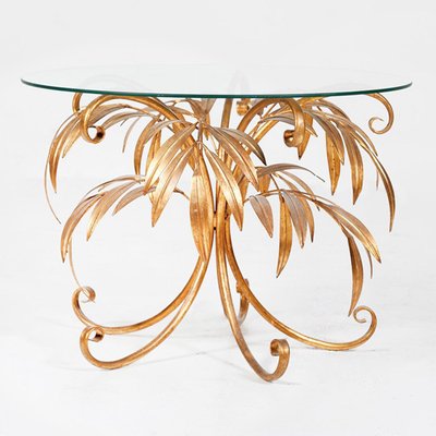 Gilt Metal Palm Tree Wall Sconces and Side Table by by Hans Kögl, 1960s, Set of 3-VDW-860190