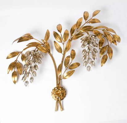 Gilt Metal Palm Tree Wall Sconces in Maison Jansen Style, 1960s, Set of 3-VDW-956761