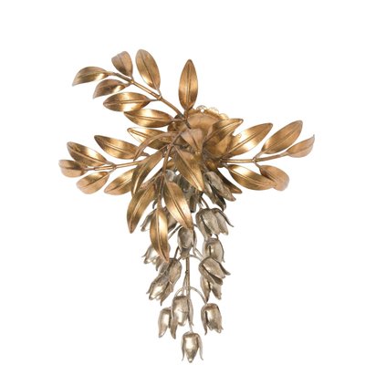 Gilt Metal Palm Tree Wall Sconces in Maison Jansen Style, 1960s, Set of 3-VDW-956761