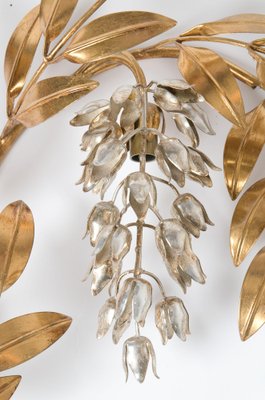 Gilt Metal Palm Tree Wall Sconces in Maison Jansen Style, 1960s, Set of 3-VDW-956761