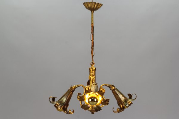 Gilt Metal Three-Light Chandelier by Hans Kögl, 1970s-KEG-1383216