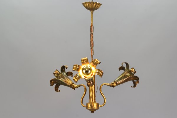 Gilt Metal Three-Light Chandelier by Hans Kögl, 1970s-KEG-1383216