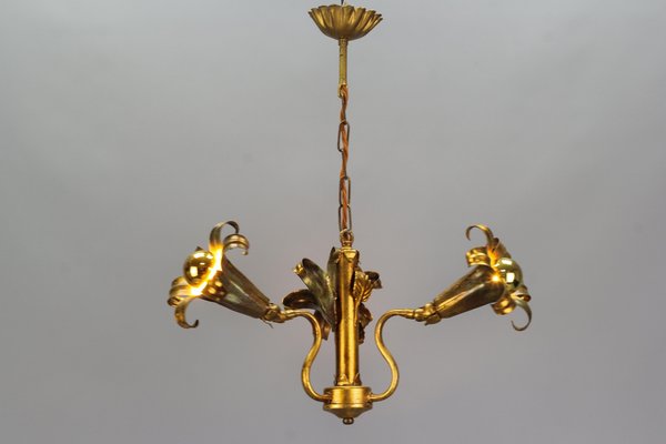 Gilt Metal Three-Light Chandelier by Hans Kögl, 1970s-KEG-1383216