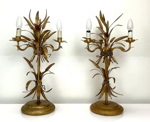 Gilt Sheaf of Wheat Table Lamps attributed to Hans Kögl, 1960s, Set of 2-WZZ-1385590