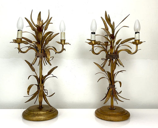 Gilt Sheaf of Wheat Table Lamps attributed to Hans Kögl, 1960s, Set of 2