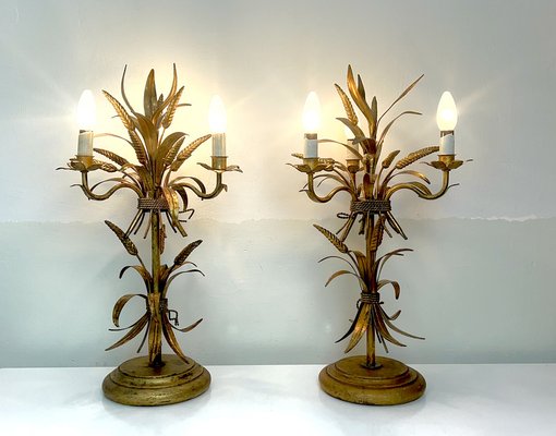 Gilt Sheaf of Wheat Table Lamps attributed to Hans Kögl, 1960s, Set of 2-WZZ-1385590