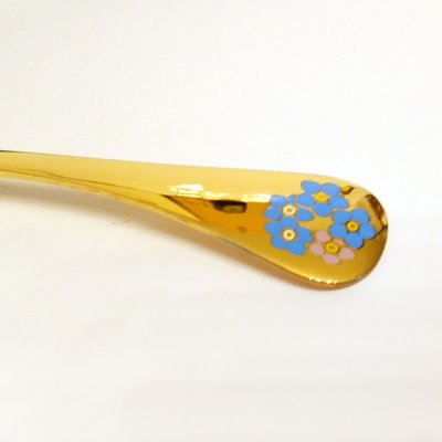 Gilt Sterling Silver with Enamel Floral Decor Spoons by Annelise Björner for Georg Jensen, Denmark, 1980s, Set of 10-YGE-664574