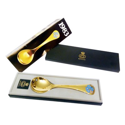 Gilt Sterling Silver with Enamel Floral Decor Spoons by Annelise Björner for Georg Jensen, Denmark, 1980s, Set of 10-YGE-664574