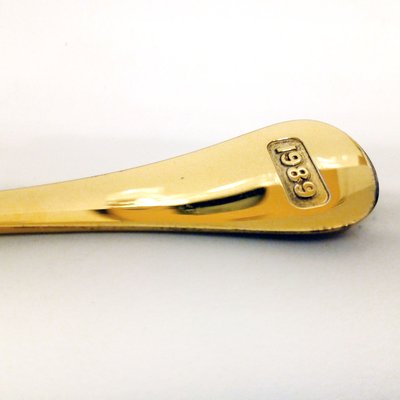 Gilt Sterling Silver with Enamel Floral Decor Spoons by Annelise Björner for Georg Jensen, Denmark, 1980s, Set of 10-YGE-664574