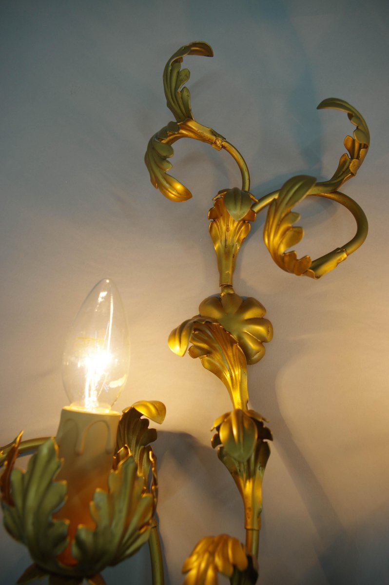 Gilt Wall Lamps, Italy, 1960s, Set of 2