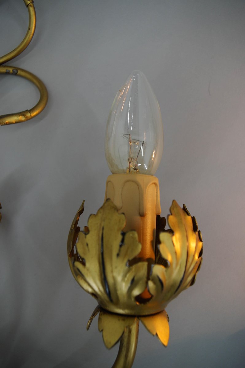 Gilt Wall Lamps, Italy, 1960s, Set of 2