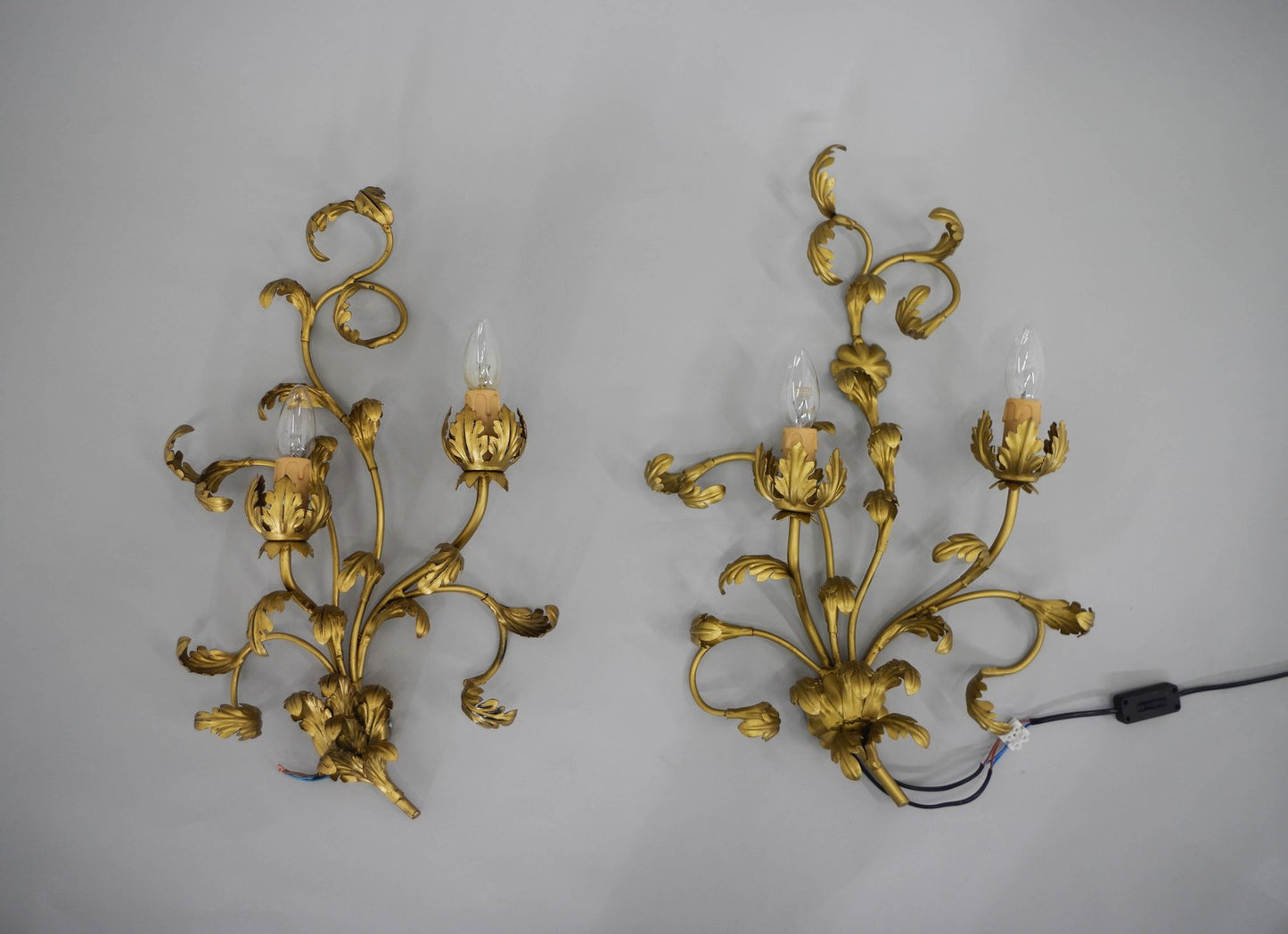 Gilt Wall Lamps, Italy, 1960s, Set of 2